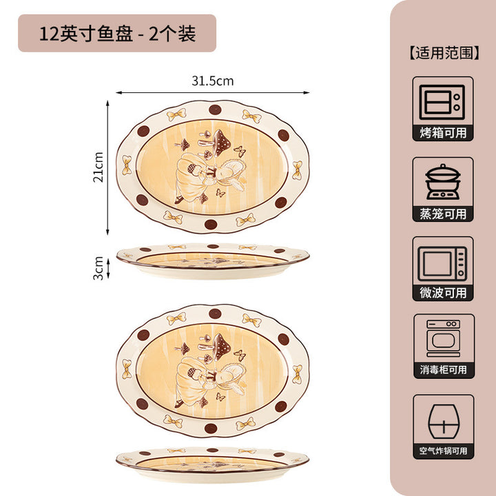 卡通赫本兔碗碟套装家用新款陶瓷餐具乔迁新居送礼碗盘子生日礼物