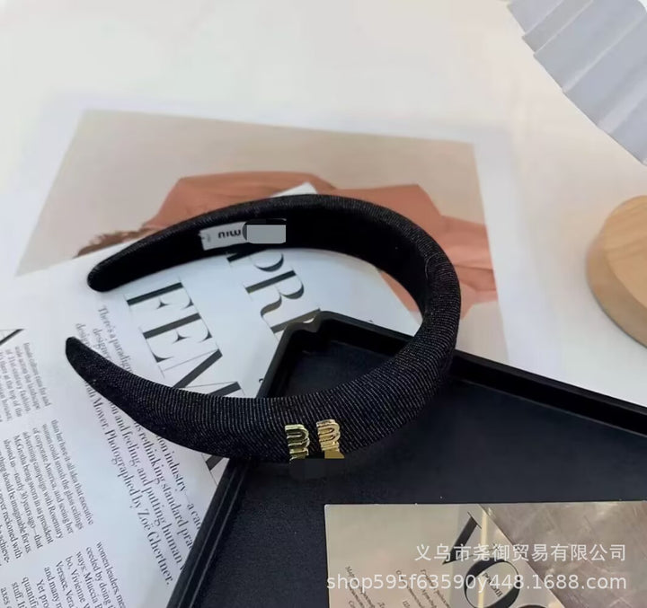 新款高级气质m字母发箍牛仔色头箍简约时尚字母网红名媛发饰复古
