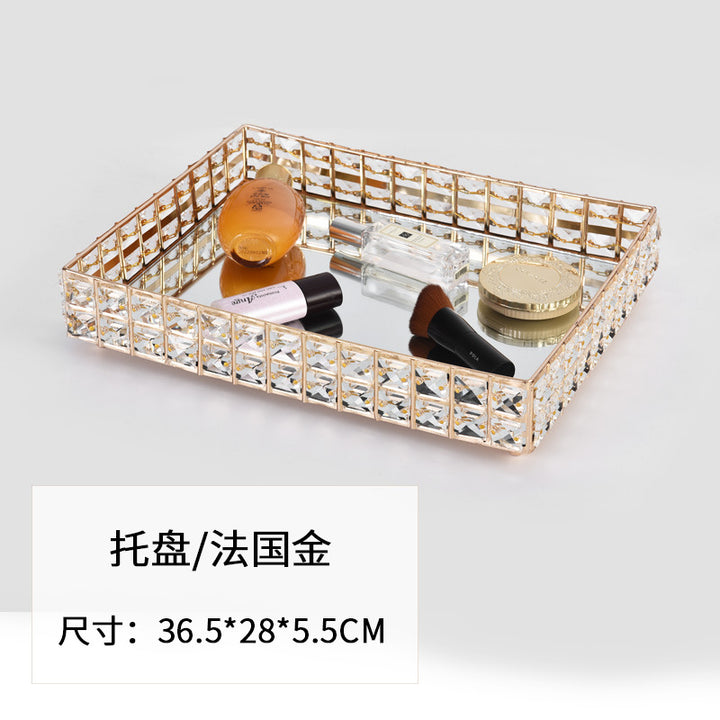 北欧金属水晶水果盘蛋糕甜品展示台轻奢装饰托盘首饰化妆品收纳盘