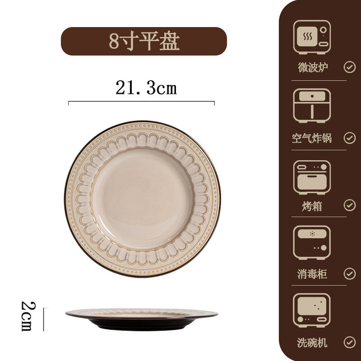 欧式复古罗马纹碗碟套装家用创意陶瓷餐具饭碗菜盘子釉下彩乔迁礼