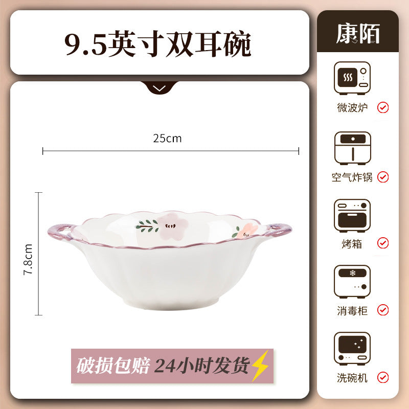 现货康陌厚实防烫碗碟 家用高颜值釉下彩陶瓷餐具批发可爱少女心