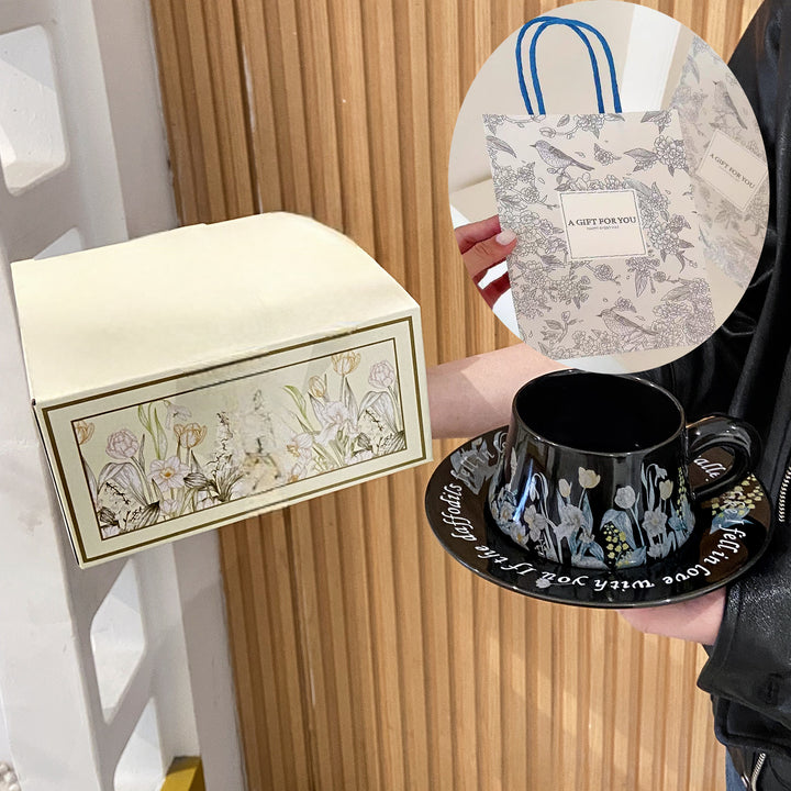 油画风铃花咖啡杯碟套装陶瓷杯杯子伴手礼高级轻奢礼品实用送客户