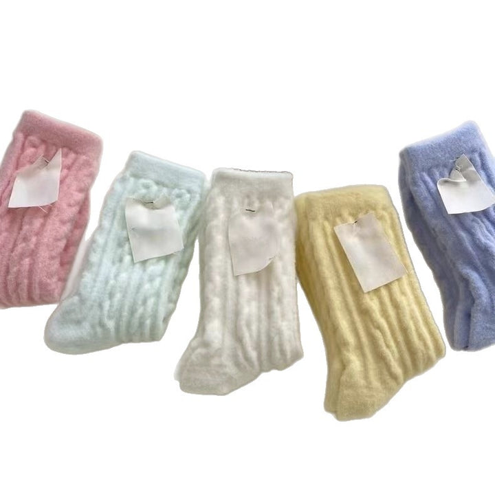 珊瑚绒睡觉穿的袜子秋冬中筒加绒加厚保暖抗寒居家睡眠过冬地板袜
