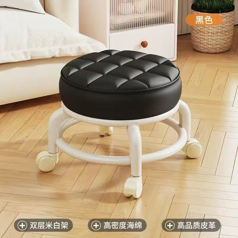 带软包带轮的小凳子家用矮凳子滑轮多功能万向轮门口换鞋凳批发