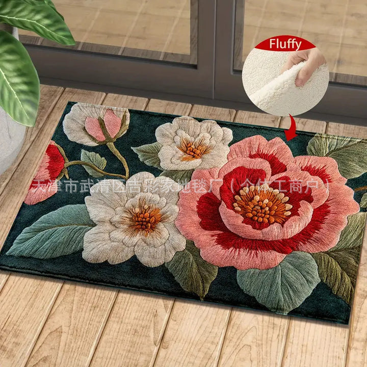Living Room Floral Non Slip Floor Mat Entryway Entryway Stain Resistant Floor Mat