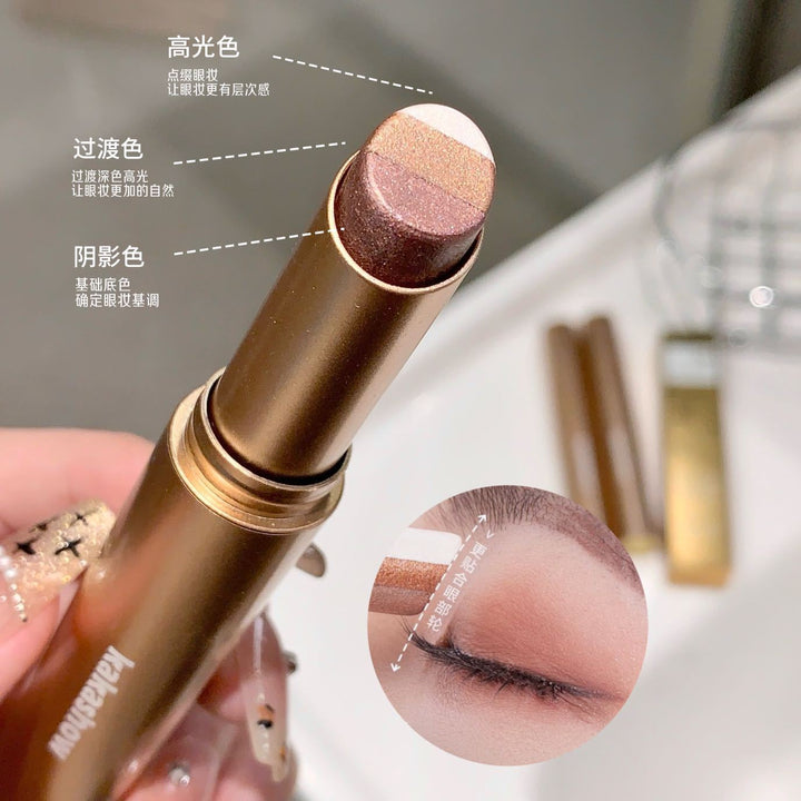 彩妆kakashow灵动明眸三色渐变眼影棒亮晶晶爆闪懒人一抹成型眼影