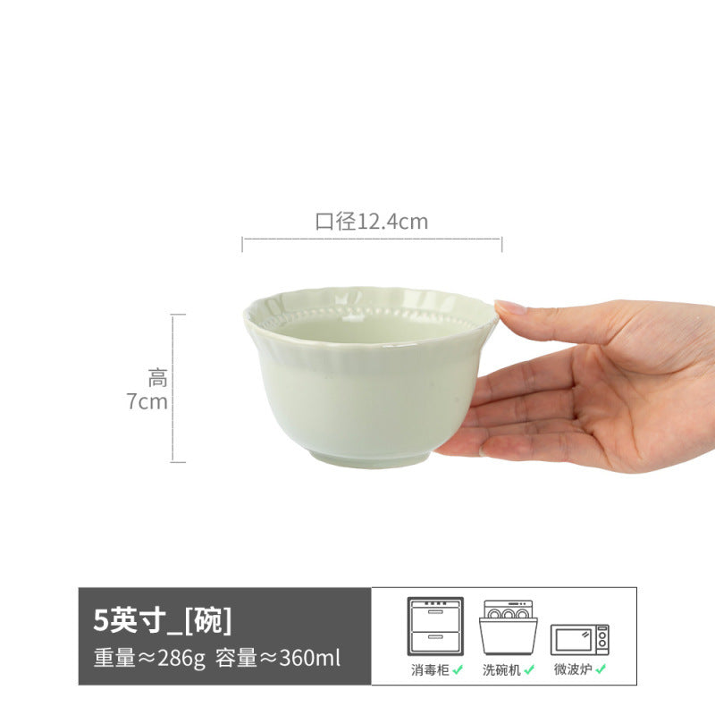 米饭碗家用陶瓷圆形日式小碗甜品碗餐具批发厨房轻奢复古6寸饭碗