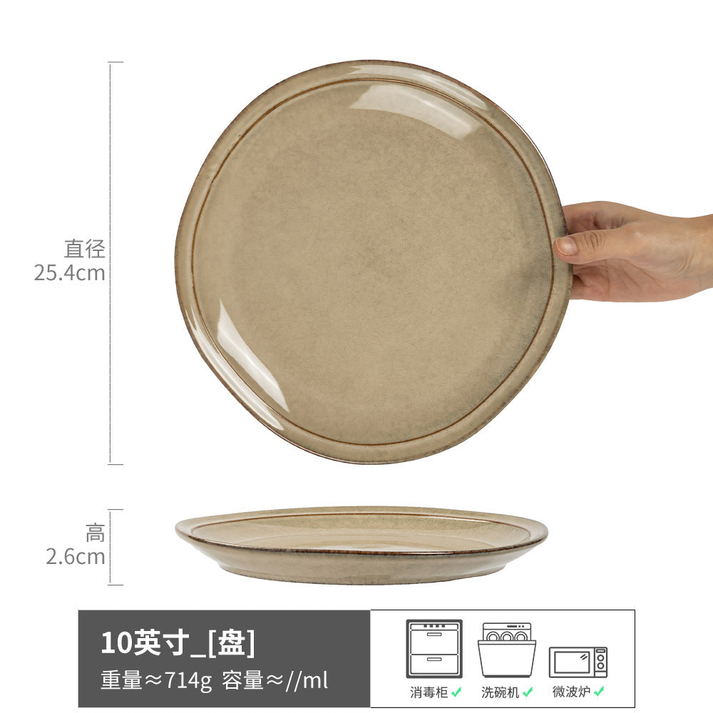 日式风复古圆形沙拉拌面碗陶瓷菜碗泡面碗高颜值汤碗餐具套装批发