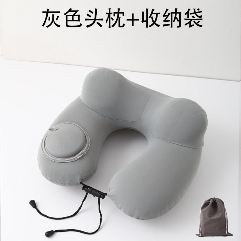 旅行枕头u型驼峰枕按压充气便携飞行护颈枕出差脖子u形枕长途旅游