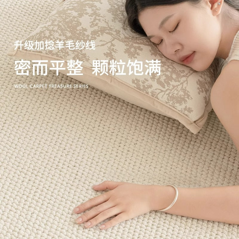 新西兰羊毛地毯客厅素色极简日式侘寂风茶几纯色耐脏卧室地垫全铺
