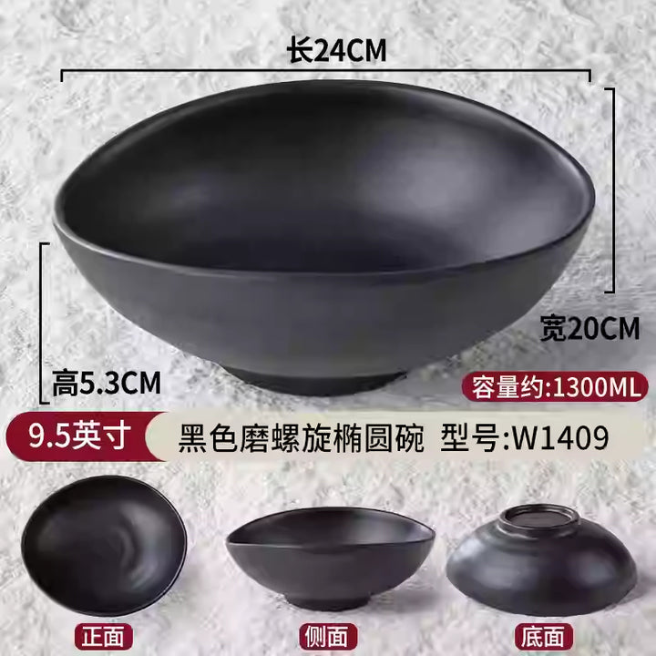 密胺面碗餐具店用黑色仿瓷塑料拉面馆汤饭碗盘家用商用斗笠碗批发