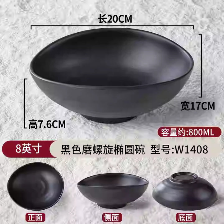 密胺面碗餐具店用黑色仿瓷塑料拉面馆汤饭碗盘家用商用斗笠碗批发