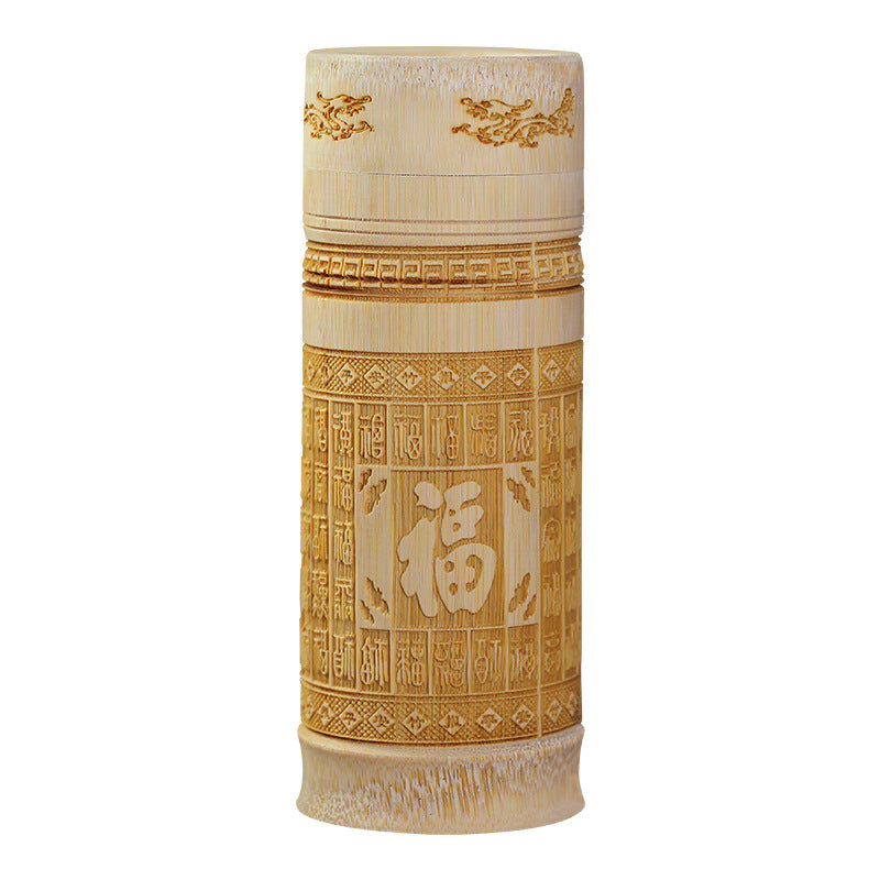 天然竹制高杯茶叶罐雕刻竹筒环保全雕刻高筒杯创意环保家用办公室