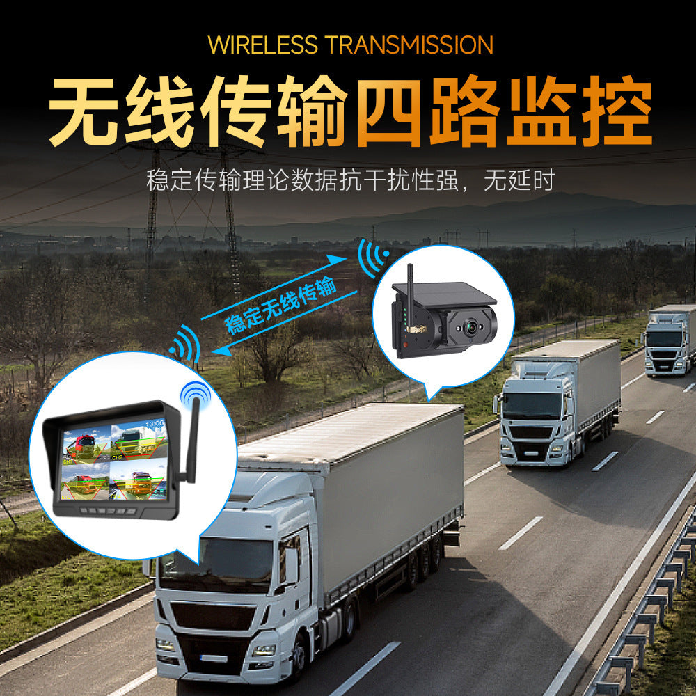 RV Truck 4-Channel Solar Wireless Dash Cam – HD Panoramic BSD Blind Warning