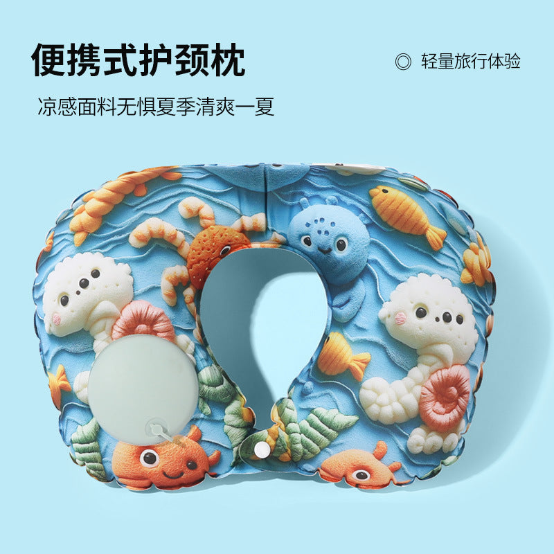 充气u型枕便携护颈枕按压充气枕旅游三宝颈枕可收纳TPU飞机枕批发