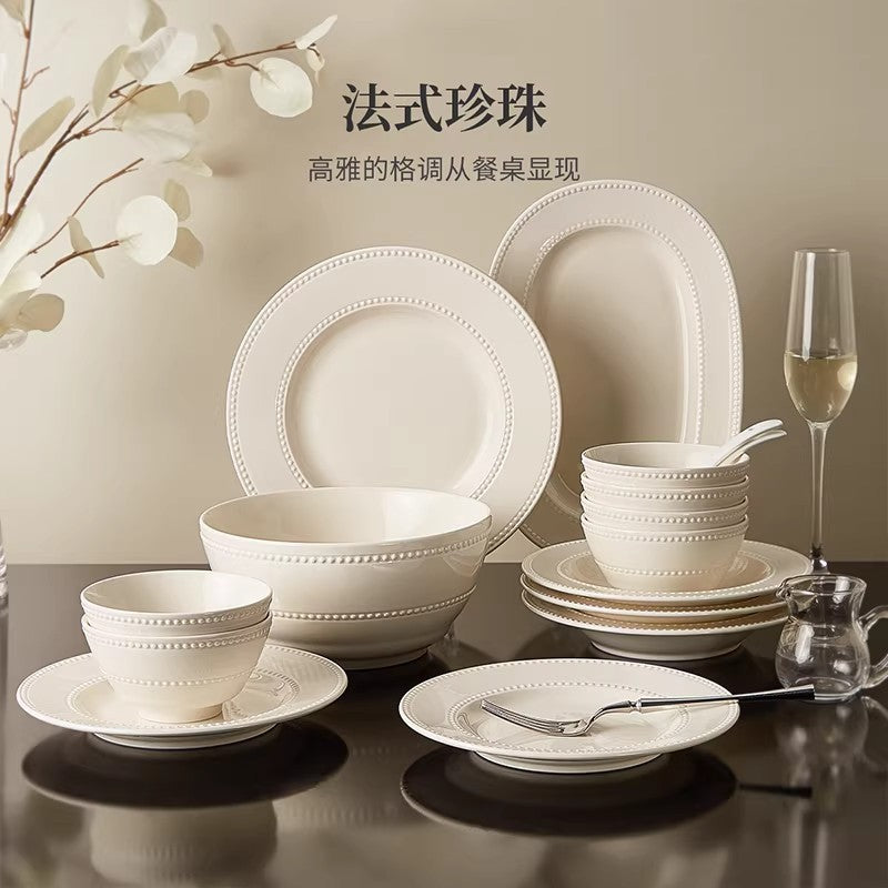 KANGMO Ceramic Underglaze Embossed Set - New Home Bowls Chopsticks & Spoons
