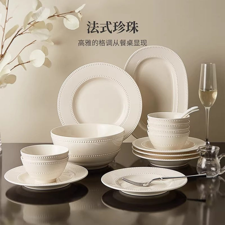 KANGMO Ceramic Underglaze Embossed Set - New Home Bowls Chopsticks & Spoons
