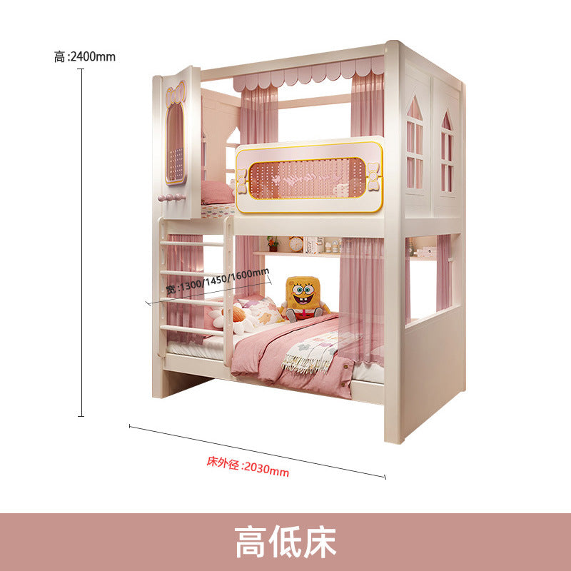 儿童床上下铺双层两层高低树屋床子母床上下同宽城堡公主高护栏床