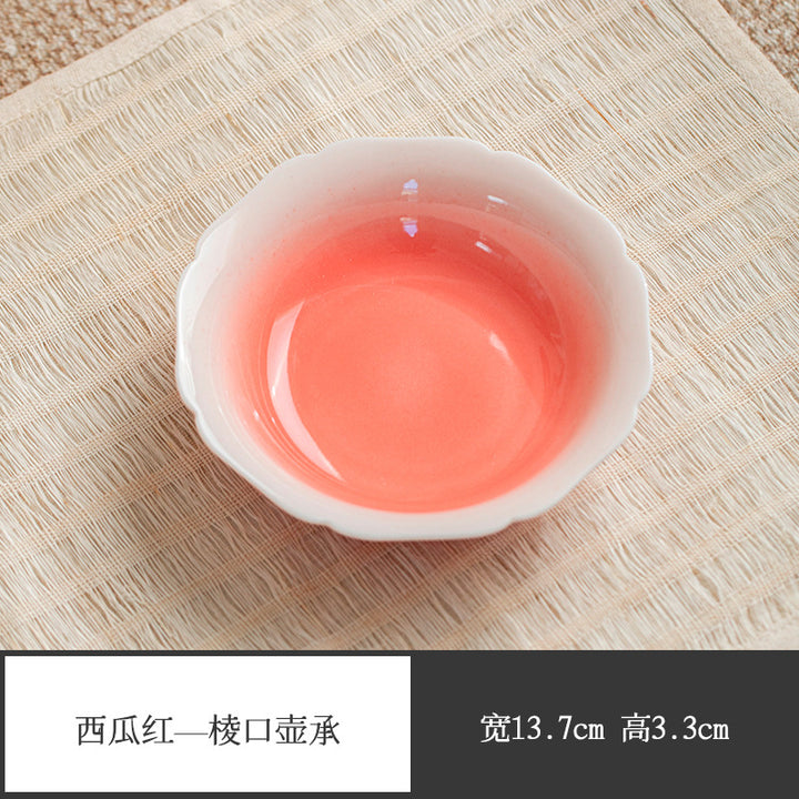 弥言西瓜红壶承家用创意茶点盘纯手工陶瓷渐变茶承功夫盖碗茶壶托