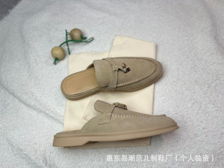复古真皮拖鞋四季通用一脚蹬高级感半拖鞋女外穿厚底家居包头拖鞋
