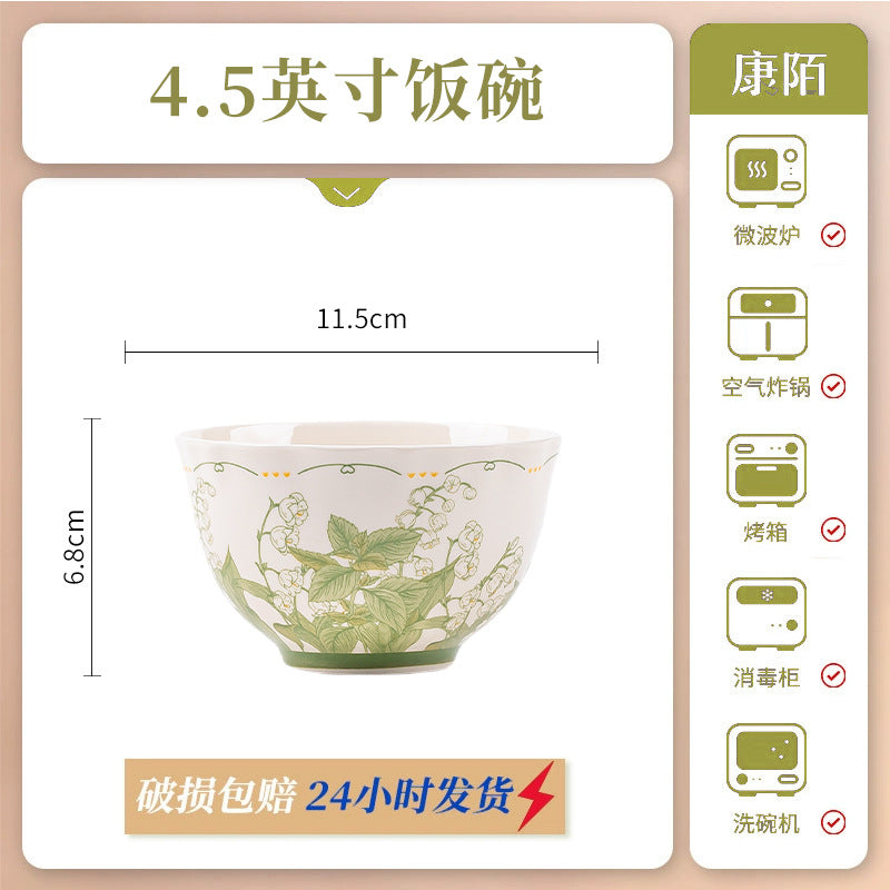 KANGMO Fresh Single Ceramic Tableware Set - Housewarming Bowls Plates & Chopsticks