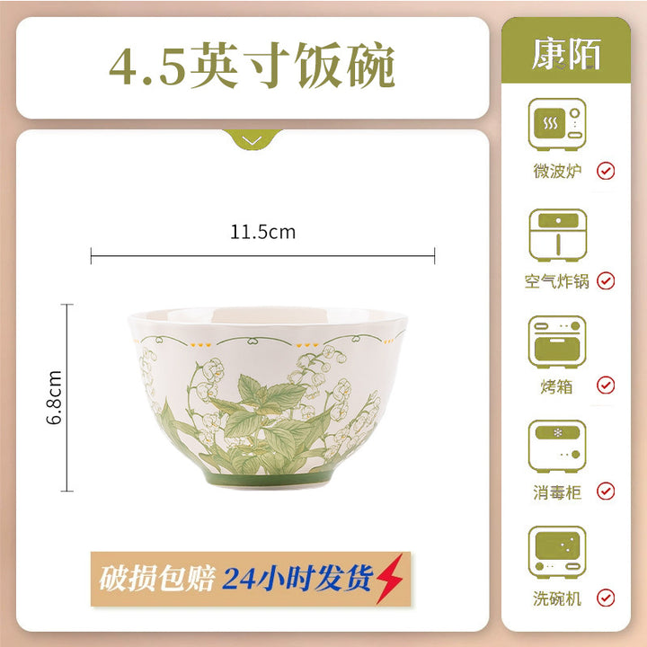 KANGMO Fresh Single Ceramic Tableware Set - Housewarming Bowls Plates & Chopsticks