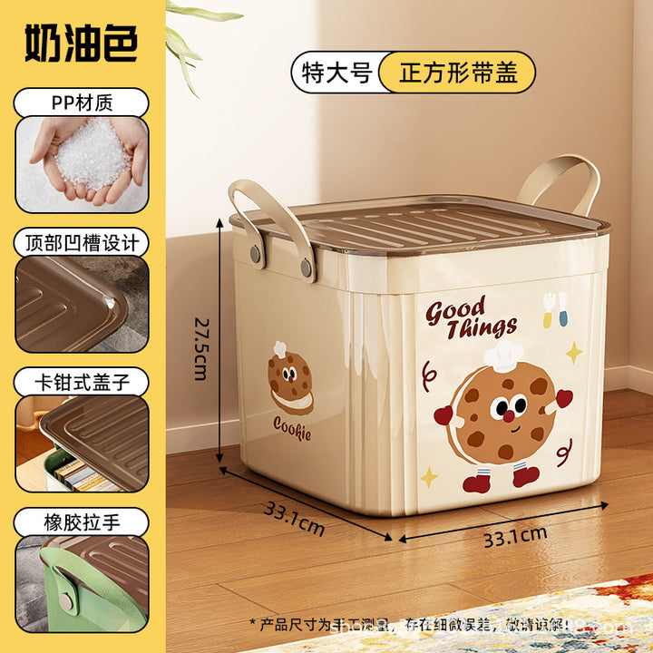杂物收纳盒桌面卡通带盖储物盒零食玩具收纳箱子客厅收纳整理筐