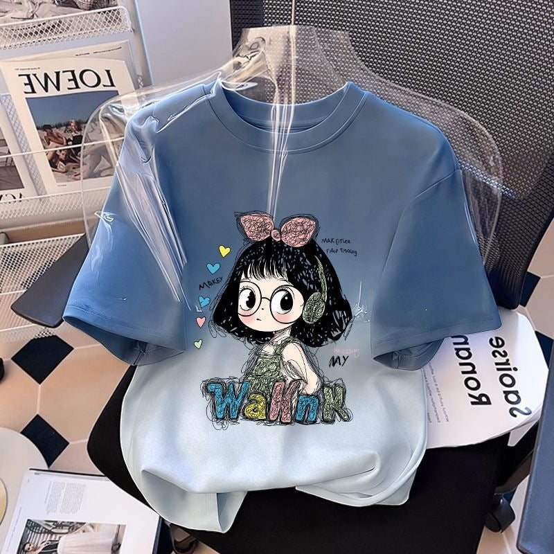 女童纯棉短袖T恤夏季女孩可爱卡通渐变百搭上衣t恤半袖夏装衣服潮