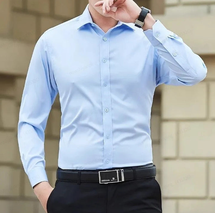 白色衬衫男长袖修身春秋季韩版潮流男士商务衬衣纯色帅气上衣