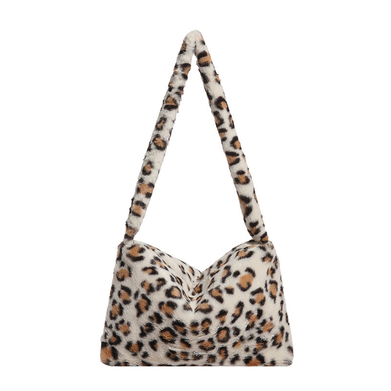韩版豹纹包包腋下包毛绒包包女2025秋冬新品毛毛高颜值简约包包女