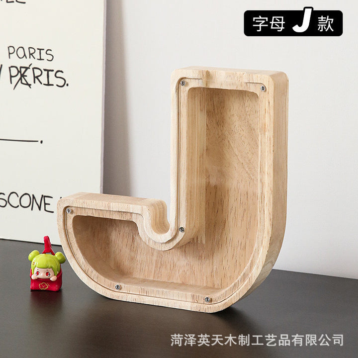 现货木质26个英文字母储蓄罐儿童小玩具收纳盒透明亚克力存钱罐子