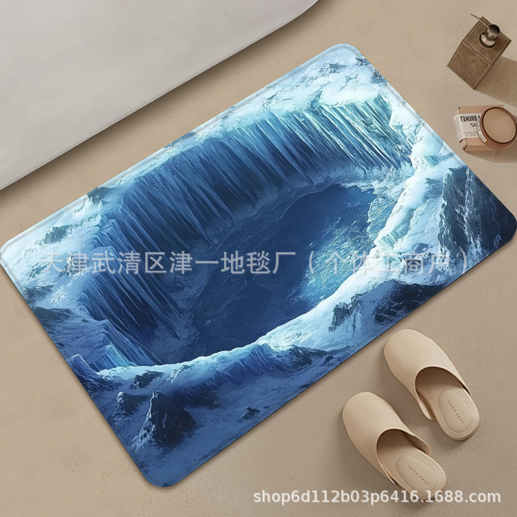 跨境temu代发3D视觉错觉入户玄关水晶绒地垫进门门垫耐脏耐磨地垫