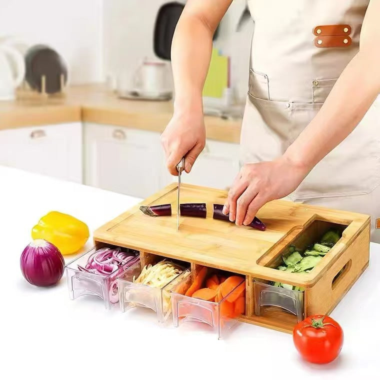 木质砧板厨房多功能不锈钢刨丝器抽拉式收纳盒塑料切菜板套装