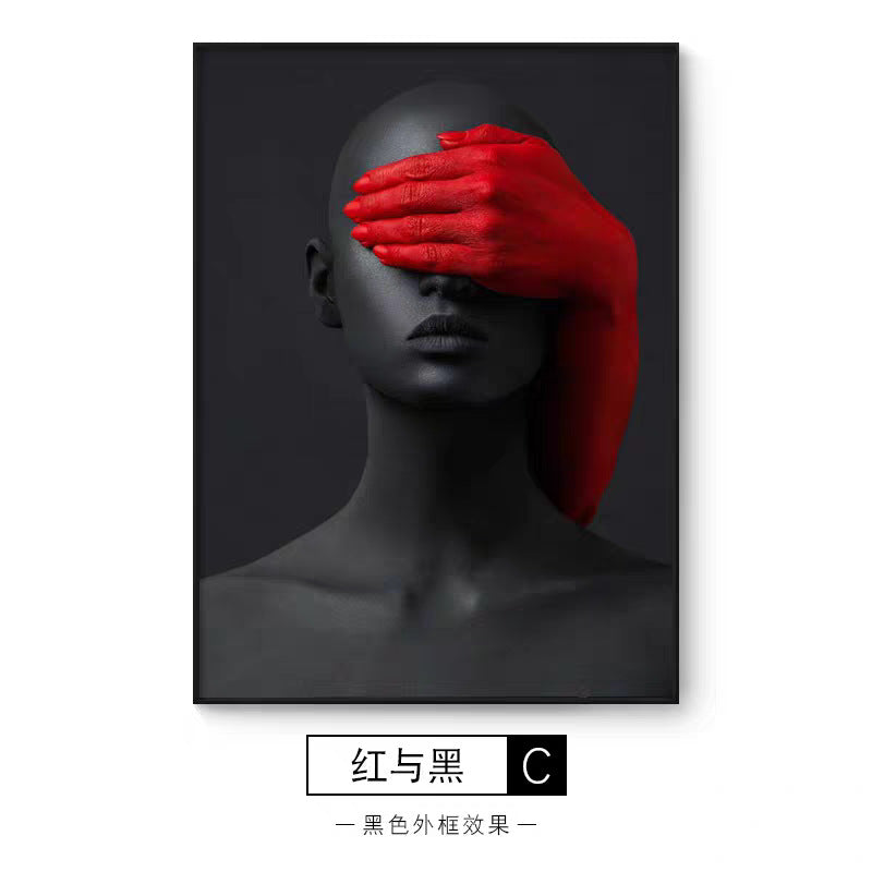 极简抽象小众艺术挂画服装店美容院人物装饰画个性时尚红黑色壁画