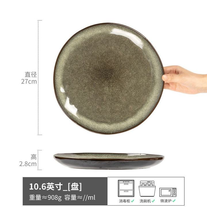 Large Plate Japanese Style Home Plate Vintage Ceramic Plate Plate Tableware Dish Plate Light Luxury