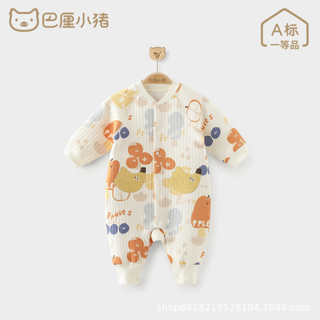 衣拉拉 瑁恩瑁爱婴儿连体衣春秋纯棉 新生儿薄款系带哈衣爬服衣服