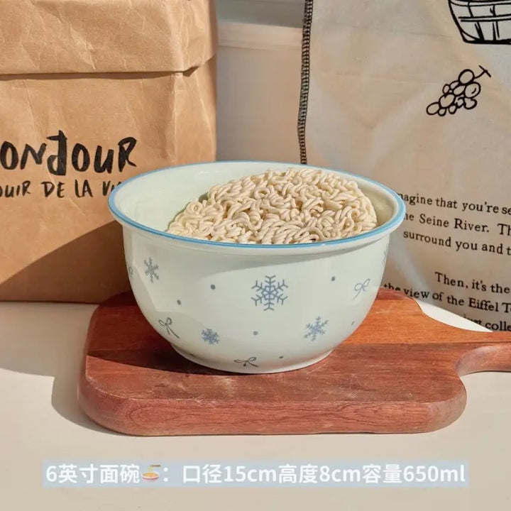 【初雪】新款高温釉下彩陶瓷餐具套装ins风奶蓝色简约家用碗盘
