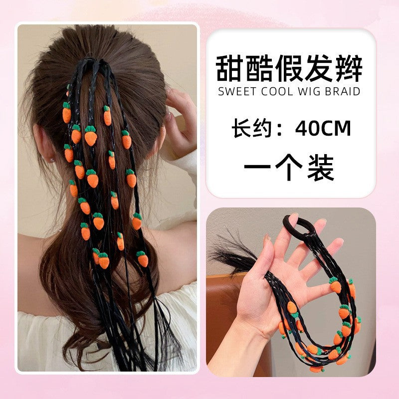 假发辫子儿童头饰拳击辫彩色发绳甜酷女扎马尾头绳橡皮筋发饰批发