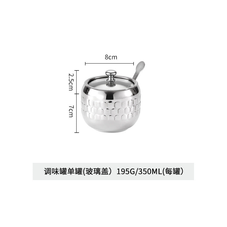 304不锈钢调味罐套装厨房盐味精香料收纳盒家用可视盖带勺调料盒