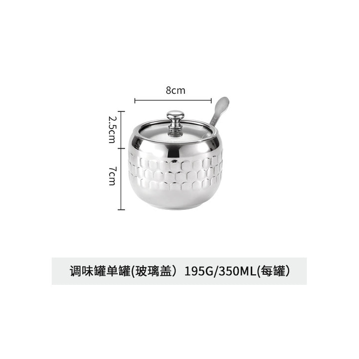304不锈钢调味罐套装厨房盐味精香料收纳盒家用可视盖带勺调料盒