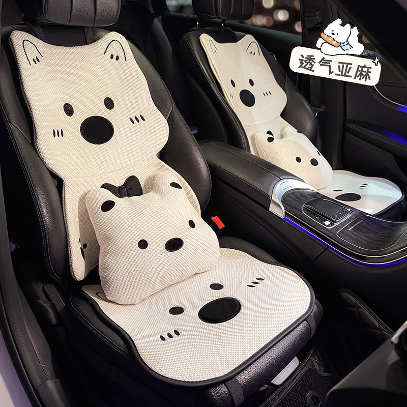 Linen Car Seat Cushion All Season Universal Women's Cute Dog Summer Compatible