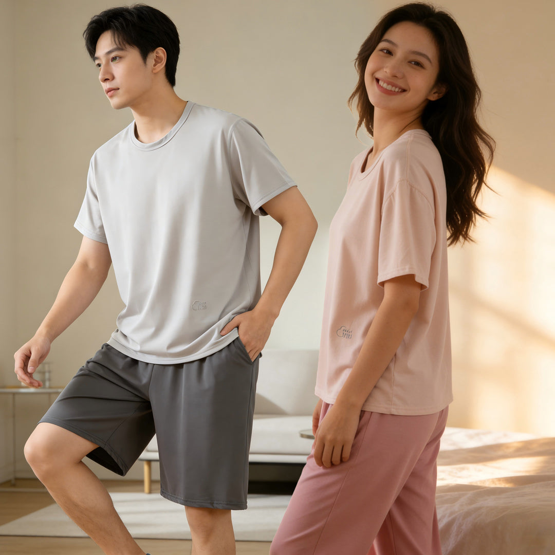 莱赛尔情侣睡衣冰丝男士夏季薄款短袖宽松青少年家居服套装女夏装