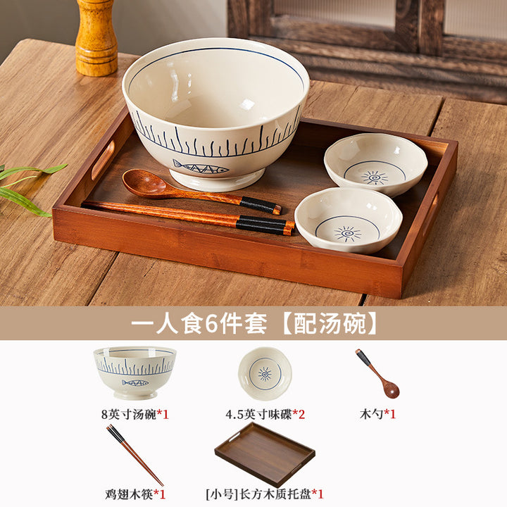 日式釉下彩陶瓷碗盘套装家用餐具一人食高颜值餐具套装乔迁送礼