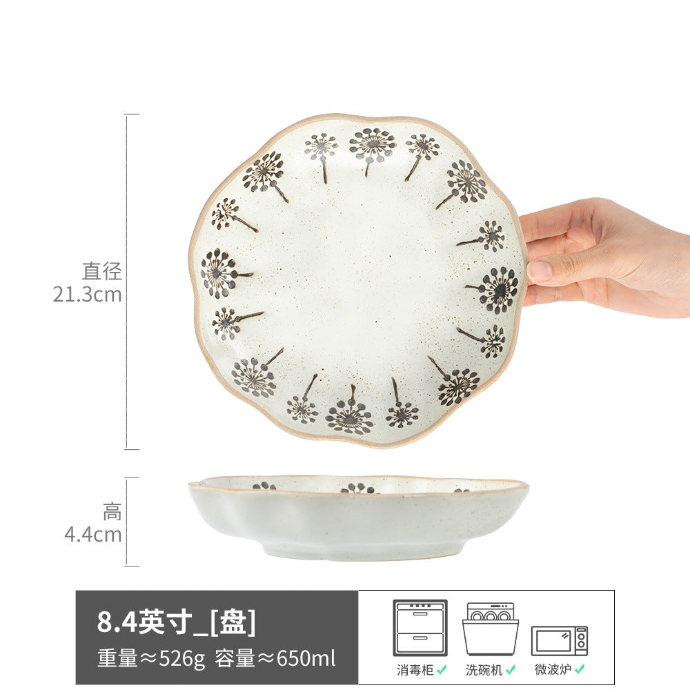 高颜值深盘圆形便宜碗复古陶瓷菜碗家用盘子餐具碗碟批发外贸尾单