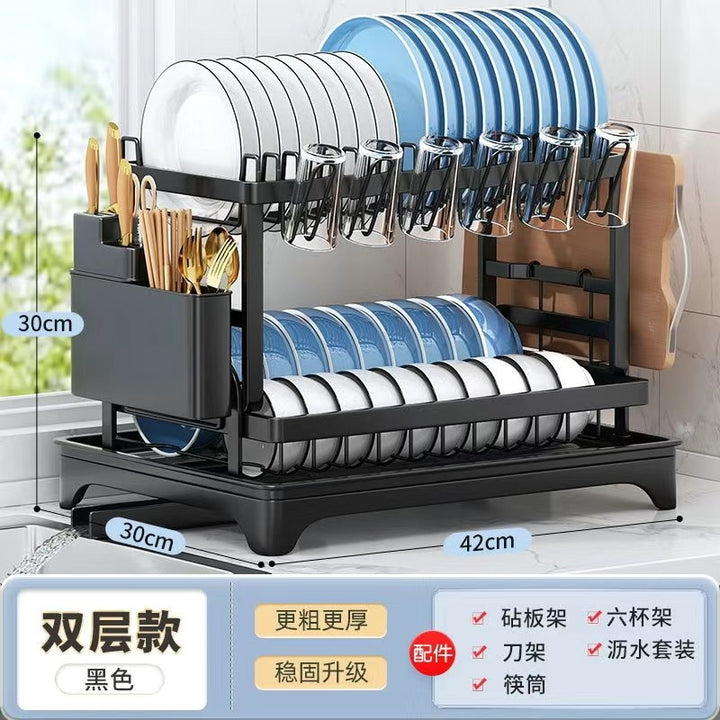 厨房置物架沥水碗架家用台面双层多功能碗盘筷刀具砧板杯架收纳架