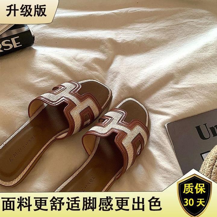 美翻了~平底拖鞋女夏季法式小香风一字复古凉鞋ins百搭外穿成年