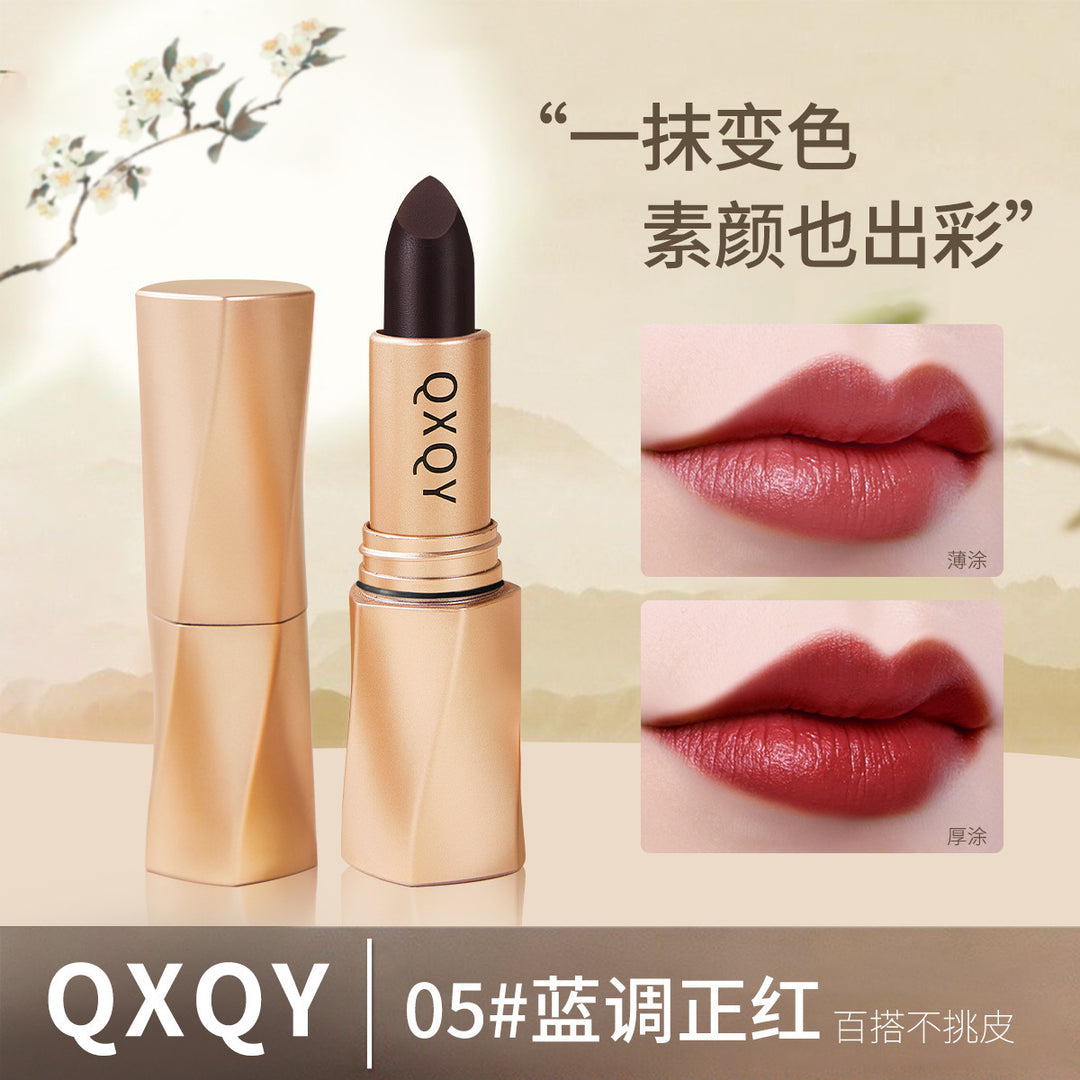 QXQY黑奢绒光不沾杯口红哑光防水豆沙色显色气质丝绒唇膏厂家代发