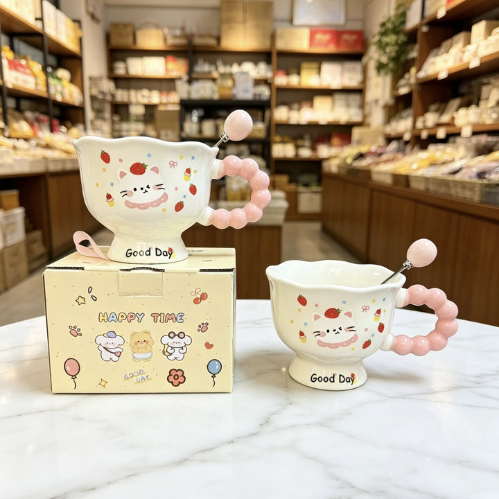 动物苹果高颜值吸管杯马克杯陶瓷杯子水杯盖勺可爱礼盒生日创意物