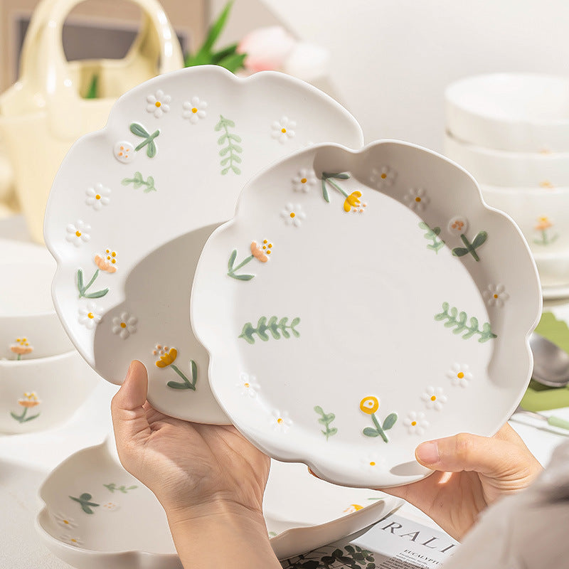 Premium Design Embossed Small Cute Ceramic Bowl Japanese Style Thickened Bowl Chopsticks Home Wholesale