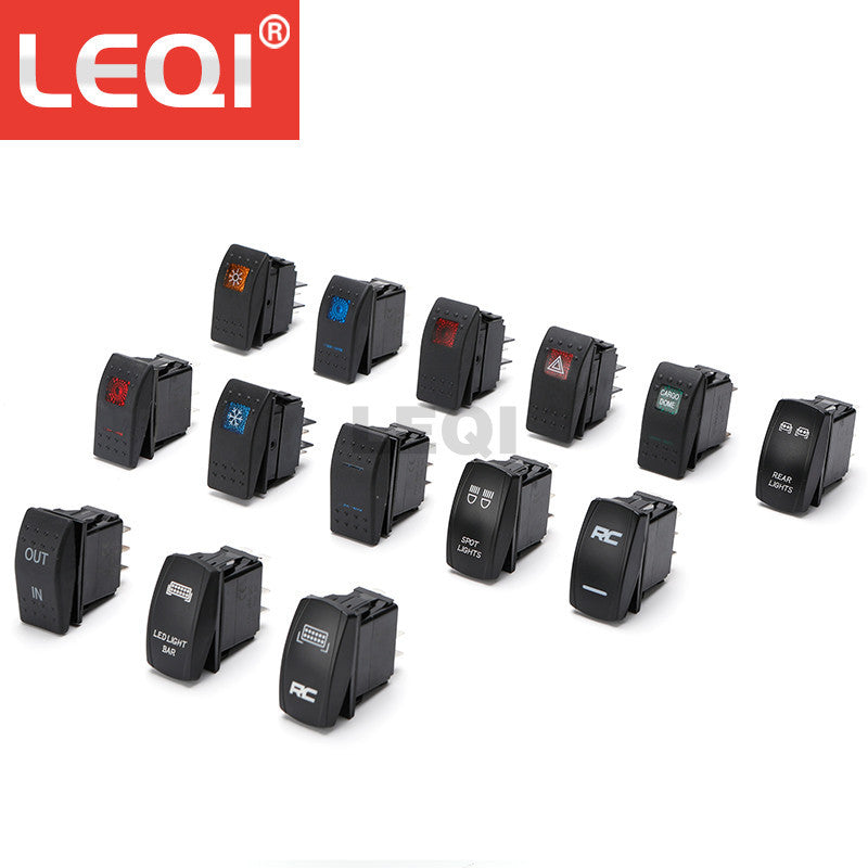 Rear lights尾灯图标 5脚红色双灯船型开关 24V镭雕LED翘板开关